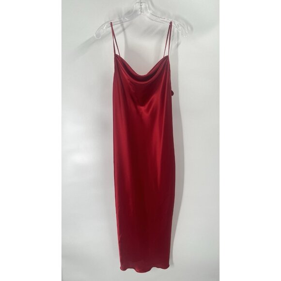 bebe Red Midi Slip Dress Sz Medium 90s Style Cocktail Evening Minimalist Party - Picture 2 of 5